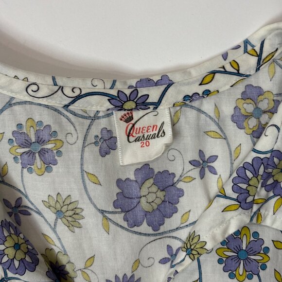 Vintage 50s Sleeveless Blouse Womens 1X Blue Floral Button Down Top Volup - Picture 7 of 9